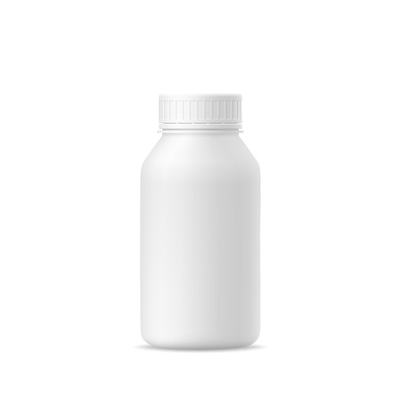 3d mockup of plastic milk, yogurt, drink, shampoo bottle with lid on white background. Vector illustration of package for liquid. Template for your design.のイラスト素材
