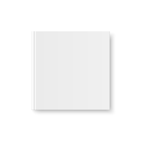 Vector mock up of book white blank cover isolated. Closed square book, magazine or notebook mockup on white background.のイラスト素材