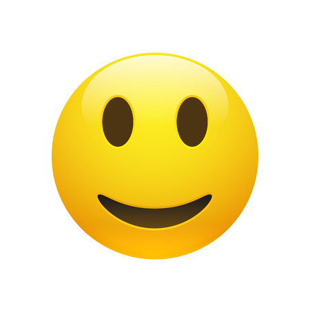 Vector Emoji yellow smiley face with eyes and mouth on white background. Funny cartoon Emoji icon. 3D illustration for chat or message.のイラスト素材