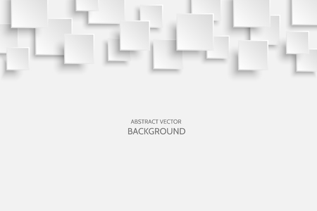 Vector white modern abstract background with sample text. Flying gray mat paper square pattern with soft shadows. Realistic 3d illustration.のイラスト素材