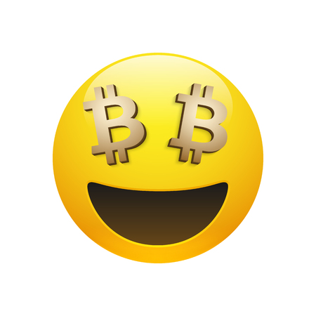 Glossy smiley emoticon with golden bitcoin sign eyes iconのイラスト素材