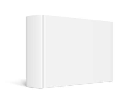 Vector mock up of standing book with white blank cover isolated. Closed horizontal hardcover book, catalog or magazine mockup on white background. 3d illustration. Diminishing perspective.のイラスト素材