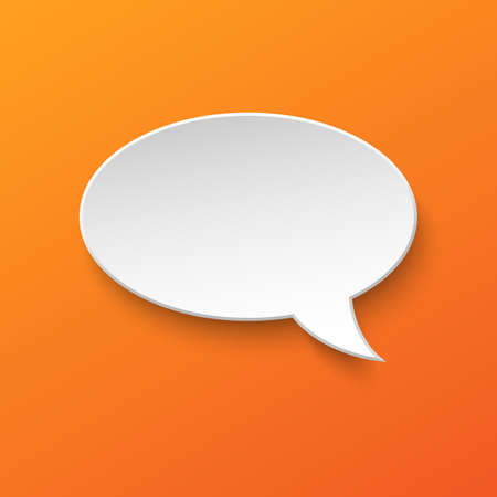 Vector white blank paper speech bubble on orange gradient background. Realistic 3d illustration. Oval shape. Template for your design.のイラスト素材