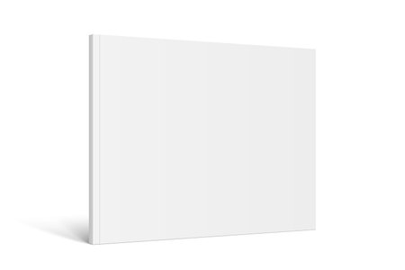 Vector realistic standing 3d magazine mockup with white blank cover isolated. Closed horizontal paperback book, catalog or magazine mock up on white background. Diminishing perspectiveのイラスト素材