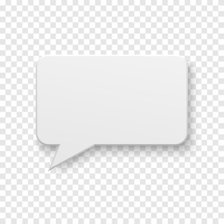Vector white blank paper speech bubble on transparent background. Realistic 3d illustration. Rectangle shape. Template for your design.のイラスト素材