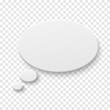 Vector white blank paper speech bubble on transparent background. Realistic 3d illustration. Oval shape. Template for your design.のイラスト素材