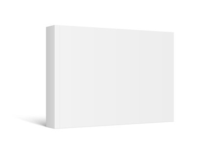 Vector mockup of horizontal standing paperback book with white blank softcover isolated. Book, catalog or magazine mock up on white background. 3d illustration. Diminishing perspective.のイラスト素材
