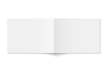 Vector mockup of white paperback horizontal magazine spread cover isolated. Realistic softcover book, brochure or booklet template opened on white background. 3d illustration.のイラスト素材