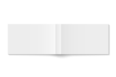 Vector mockup of white paperback horizontal book spread cover isolated. Realistic softcover magazine, brochure or booklet template opened on white background. 3d illustration.のイラスト素材