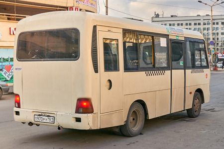 Rostov-on-Don / Russia - January 2018: The shuttle bus is moving along Route 78 along the streets of Rostov-on-Donのeditorial素材