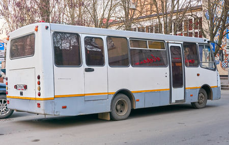 Rostov-on-Don / Russia - January 2018: The Bogdan public bus carries people on the streets of a big cityのeditorial素材