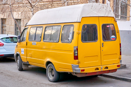 Rostov-on-Don / Russia - January 2018: Bus GAZ travels with people on route number 71 on the streets of a big city in winterのeditorial素材