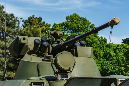 Rostov-on-Don / Russia - May 2018: Static exhibition of real military equipment near the entrance to...