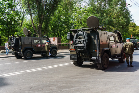 Rostov-on-Don / Russia - May 2018: Parade of real military equipment and soldiers in the streets of...