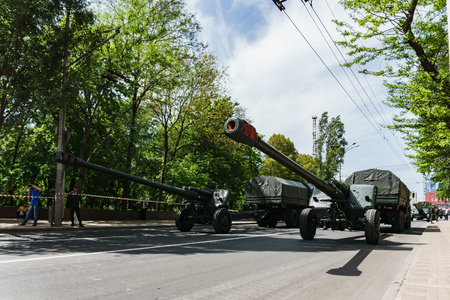 Rostov-on-Don / Russia - May 2018: Parade of real military equipment and soldiers in the streets of the city in honor of victoryのeditorial素材