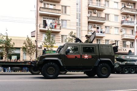 Rostov-on-Don / Russia - 9 May 2018: The military armored car drove through the streets of the city in honor of the Victory Day Victory Day on May 9, 1945, this is observed by a lot of peopleのeditorial素材
