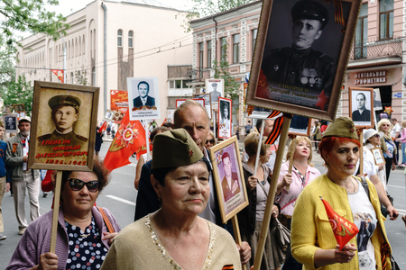 Rostov-on-Don / Russia - 9 May 2018: People in the procession of the Immortal Regiment carry portraits of the participants of World War II who are no longer alive as a sign of memory and sorrowのeditorial素材