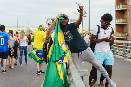 Rostov-on-Don / Russia - 17 June 2018: Fans from Russia, Brazil and Switzerland in Rostov-on-Don are walking before the match of the FIFA World Cup 2018のeditorial素材