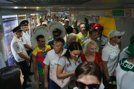 Rostov-on-Don / Russia - 23 June 2018: A lot of fans and volunteers are walking along the streets of Rostov-on-Don before the match Republic of Korea-Mexico World Cup 2018のeditorial素材