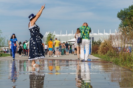 Rostov-on-Don / Russia - 23 June 2018: A lot of fans and volunteers are walking along the streets of Rostov-on-Don before the match Republic of Korea-Mexico World Cup 2018のeditorial素材