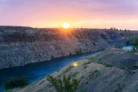 The purest blue lake amid unspoiled nature at dawn on a nice summer day