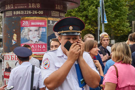 Rostov-on-Don / Russia - September 9, 2018: protest action on rainy day