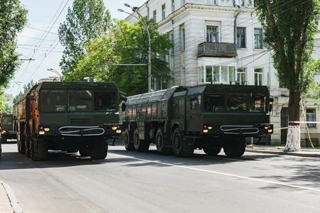 Rostov-on-Don / Russia - May 2018: Parade of real military equipment and soldiers in the streets of the city in honor of victoryのeditorial素材
