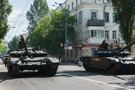 Rostov-on-Don / Russia - May 2018: Parade of real military equipment and soldiers in the streets of the city in honor of victoryのeditorial素材