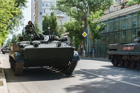 Rostov-on-Don / Russia - May 2018: Parade of real military equipment and soldiers in the streets of the city in honor of victoryのeditorial素材