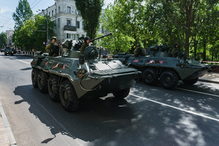 Rostov-on-Don / Russia - May 2018: Parade of real military equipment and soldiers in the streets of the city in honor of victoryのeditorial素材