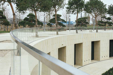 glass fence on a hill above the amphitheater in a modern landscape Parkの写真素材