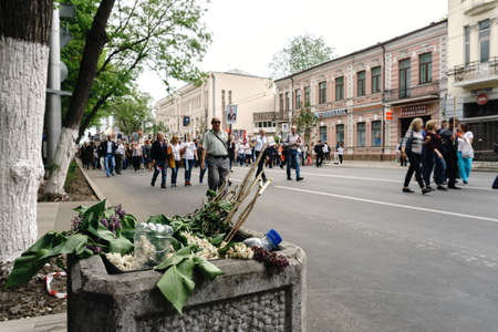 Rostov-on-Don / Russia - 9 May 2018: People in the procession of the Immortal Regiment carry portraits of the participants of World War II who are no longer alive as a sign of memory and sorrowのeditorial素材