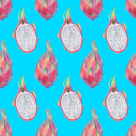 Seamless pattern with  hand drawn dragon fruitの写真素材