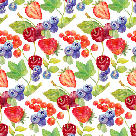 Hand drawn watercolor illustration of berries on white background. Botanical watercolor painting. Seamless watercolor pattern.の写真素材