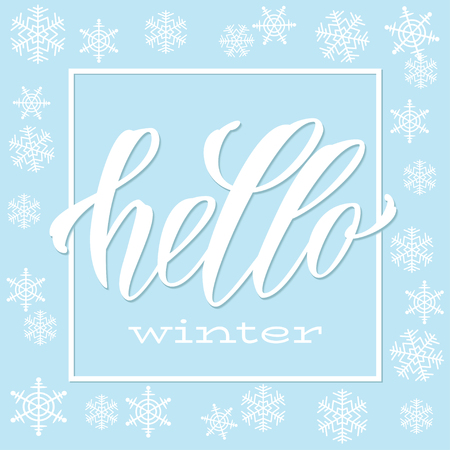 Hello winter handlettering inscription. Lettering vector illustration.のイラスト素材