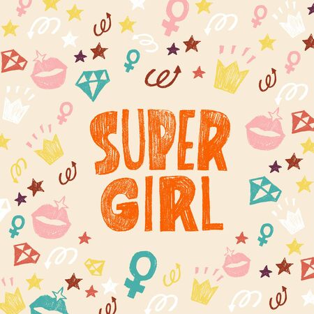 Super girl - motivational and inspirational slogan. Vector illustration in cartoon style.のイラスト素材