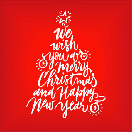 Beautiful Christmas tree lettering card. Christmas party lettering.のイラスト素材