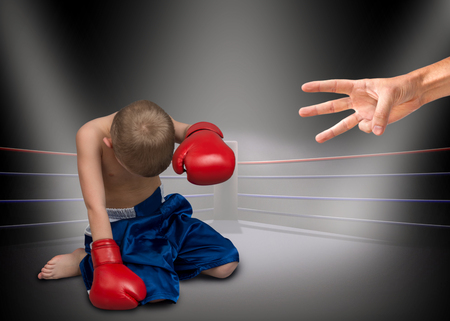 Boxers fighting in boxing ring. The referee opened an account. ?の写真素材
