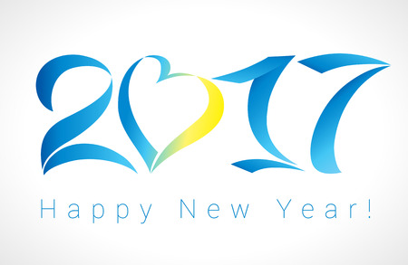 2017 christmas figures. Happy holidays card with blue numbers 2017 with a zero in the form of heartのイラスト素材