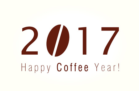 2017 Happy New Year. Christmas card with coffee bean for cafes and coffee companies