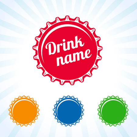 Bottle cover colored icon. Colorful bottle caps design for juice, water, cola and soda drink. Drink lid designのイラスト素材