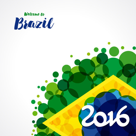 2016 welcome to Brazil background. Inscription 2016 on a background watercolor stains, colors of the Brazilian flag and text welcome to Brazilのイラスト素材