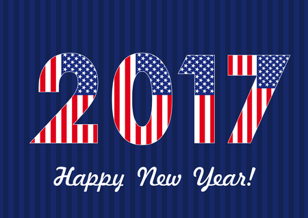 2017 happy new year USA banner. Vector card Happy New Year 2017 with American flagのイラスト素材