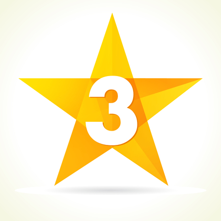 Vector sign Number Three "3", third place winner in yellow facet star. Number three star logoのイラスト素材
