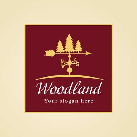 Sign for a national park or cottage town. Wood land vector logo. Landscaping business company, garden service or real-estate icon.のイラスト素材