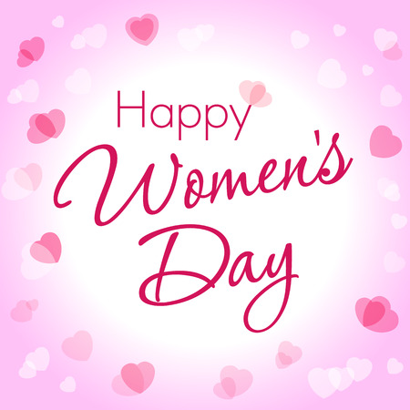 Happy Women's Day hearts lettering greeting 8 March card template. Happy Women's Day lettering greeting on light pink hearts backgroundのイラスト素材