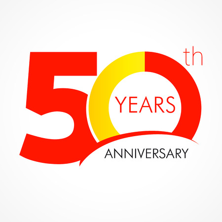 50 years old celebrating classic logo. Anniversary year of 50 th vector template. Birthday greetings celebrates. Traditional digits of jubilee ages. Colored letter O.のイラスト素材