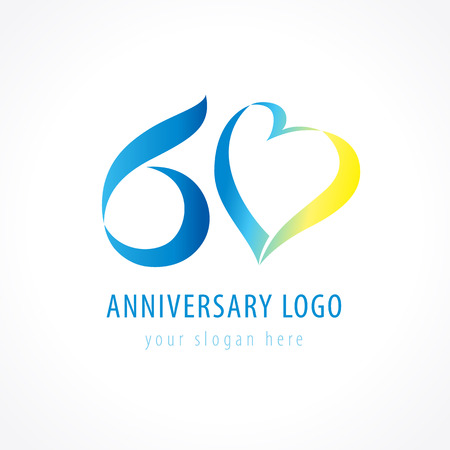 Anniversary 60 years old hearts celebrating vector digit logo.のイラスト素材