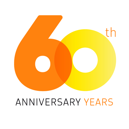 60 years old celebrating classic logo. Anniversary year of 60 th vector numbers. Birthday greetings celebrates with transparency. Traditional digits of jubilee ages. Colored letter O.のイラスト素材