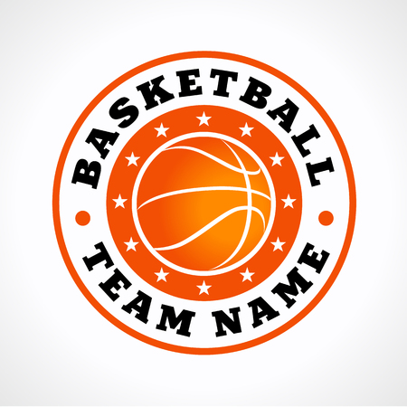 Basketball sports vector logo. Branding symbol of teams, national competitions, union, matches, leagues or sport equipment shop. Children's schools, kid's sport clubs or junior's tour icon.のイラスト素材